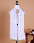 Elegant Women’s Dupatta with All Over Circular Sequin Butta Motifs with Delicate Embroidery & Tassel Border - White