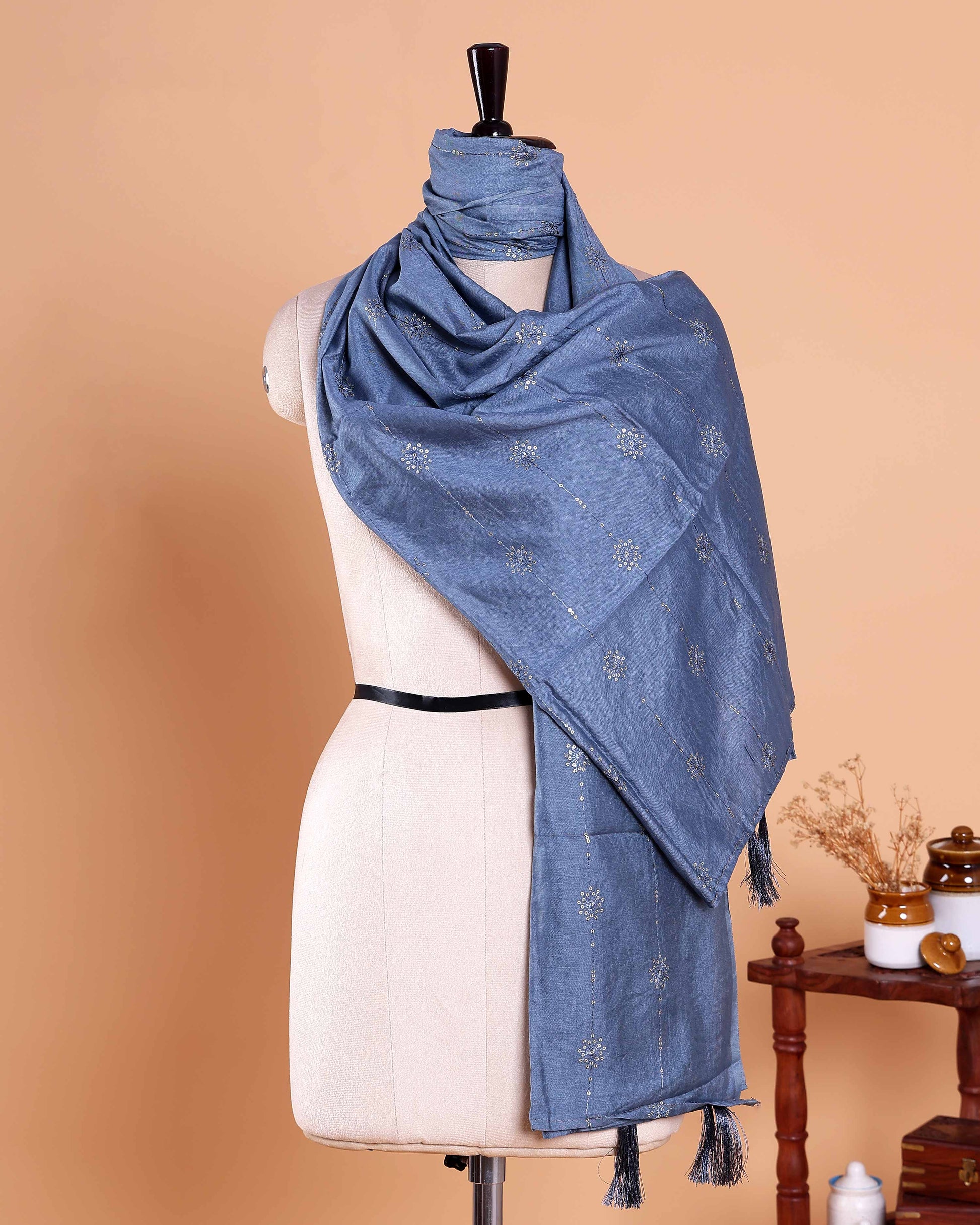 Elegant Women’s Dupatta with Delicate Floral Embellished Butta Design 