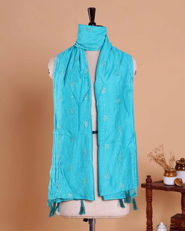 Elegant Embroidered Women’s Dupatta with Delicate Vertical Motif Pattern, Teal