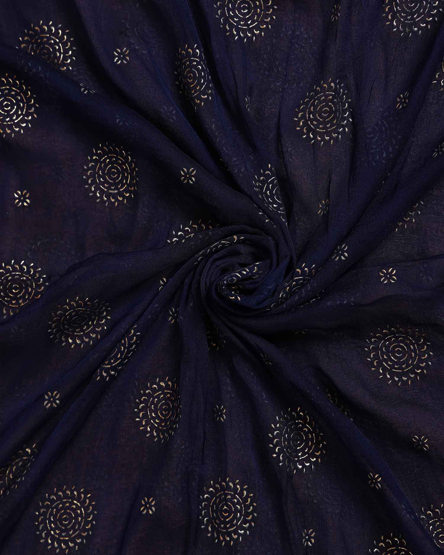 Elegant Women’s Dupatta with All Over Circular Sequin Butta Motifs with Delicate Embroidery & Tassel Border, Dark Blue