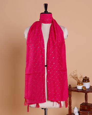 Elegant Women’s Embroidered Dupatta with Delicate All-Over Sequin Butta Work - Dark Pink