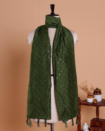 Elegant Women’s Embroidered Dupatta with Delicate All-Over Sequin Butta Work - Green