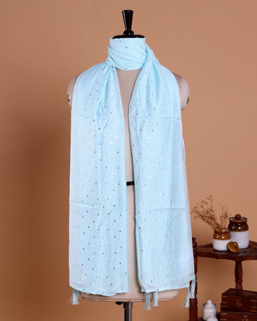 Elegant Women’s Embroidered Dupatta with Delicate All-Over Sequin Butta Work - Light Blue