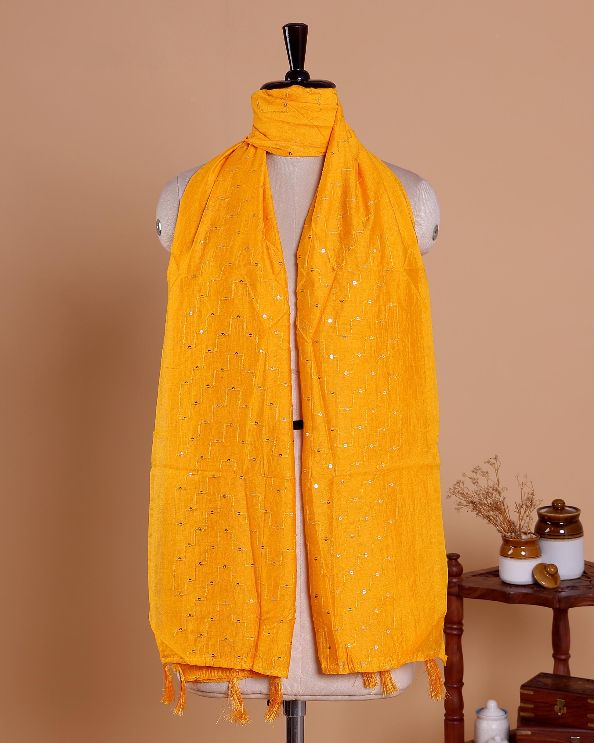 Elegant Women’s Embroidered Dupatta with Delicate All-Over Sequin Butta Work - Orange