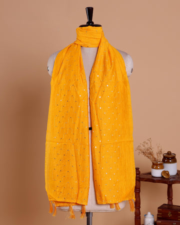 Elegant Women’s Embroidered Dupatta with Delicate All-Over Sequin Butta Work - Orange