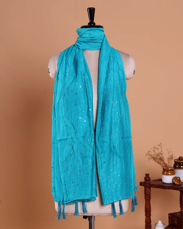 Elegant Women’s Designer Dupatta with Delicate Sequin Butta Embroidery, Blue