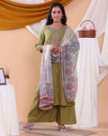 Elegant Women's Floral Embroidered Design Readymade Salwar Set - Green