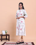 Elegant Women's Floral Printed Button Down Kurta - Off White