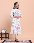 Elegant Women's Floral Printed Button Down Kurta - Off White