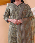 Elegant Women's Floral Printed Design Readymade Salwar Set - Green-Close