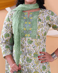 Elegant Women's Floral Printed Design Readymade Salwar Set - Off White-Close