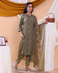 Elegant Women's Floral Printed Design Readymade Salwar Set - Green