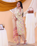 Elegant Women's Floral Printed Straight Kurta Set with Dupatta - Sandal-Side