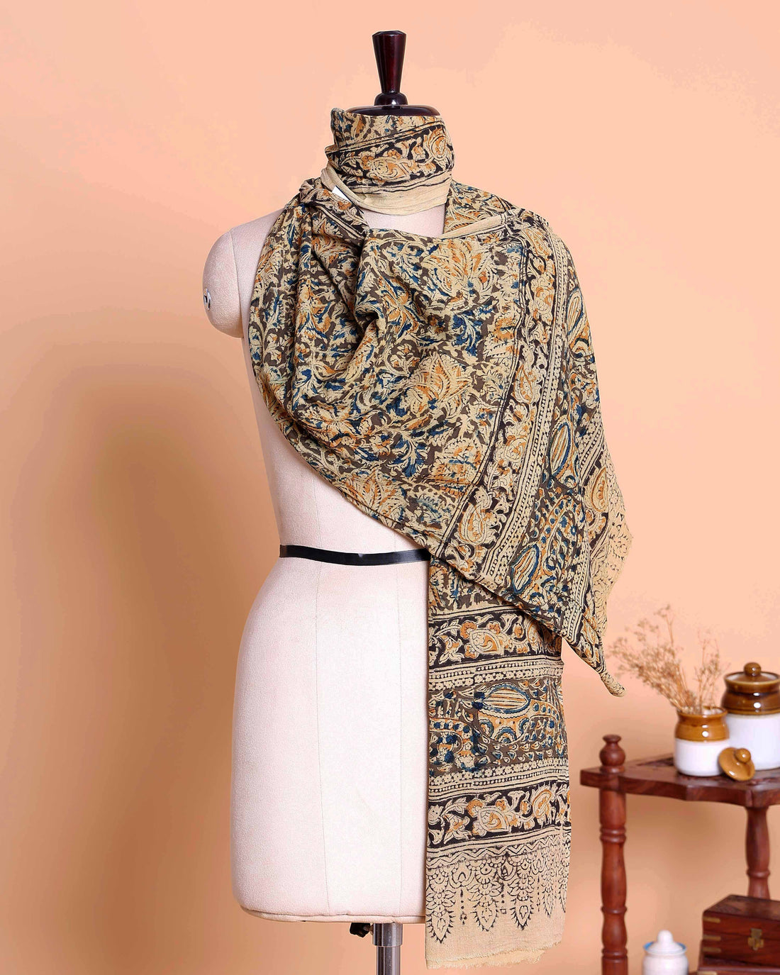 Elegant Women’s Kalamkari Inspired Printed Dupatta with Intricate Floral and Traditional Ethnic Motifs - Multi