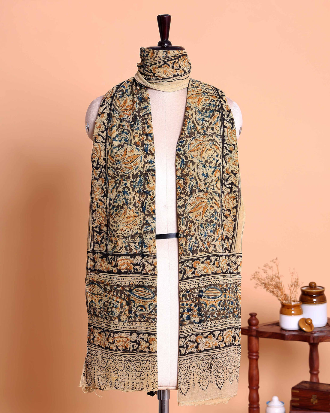 Elegant Women’s Kalamkari Inspired Printed Dupatta with Intricate Floral and Traditional Ethnic Motifs - Multi