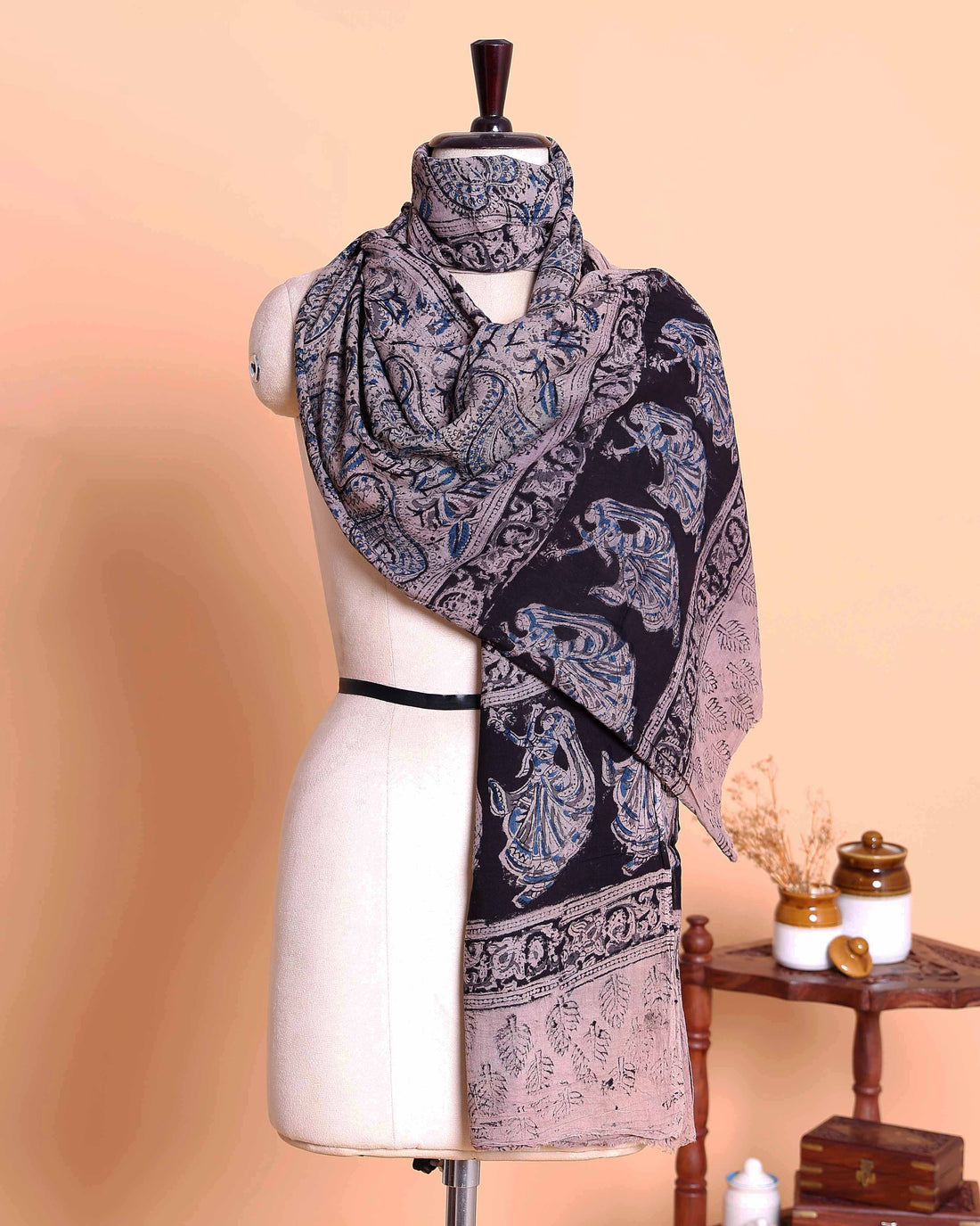 Elegant Women’s Kalamkari Inspired Printed Dupatta with Intricate Paisley and Traditional Motif Border - Multi