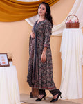 Elegant Women's Printed Readymade Salwar Set with Stylish Kurta and Matching Dupatta - Black