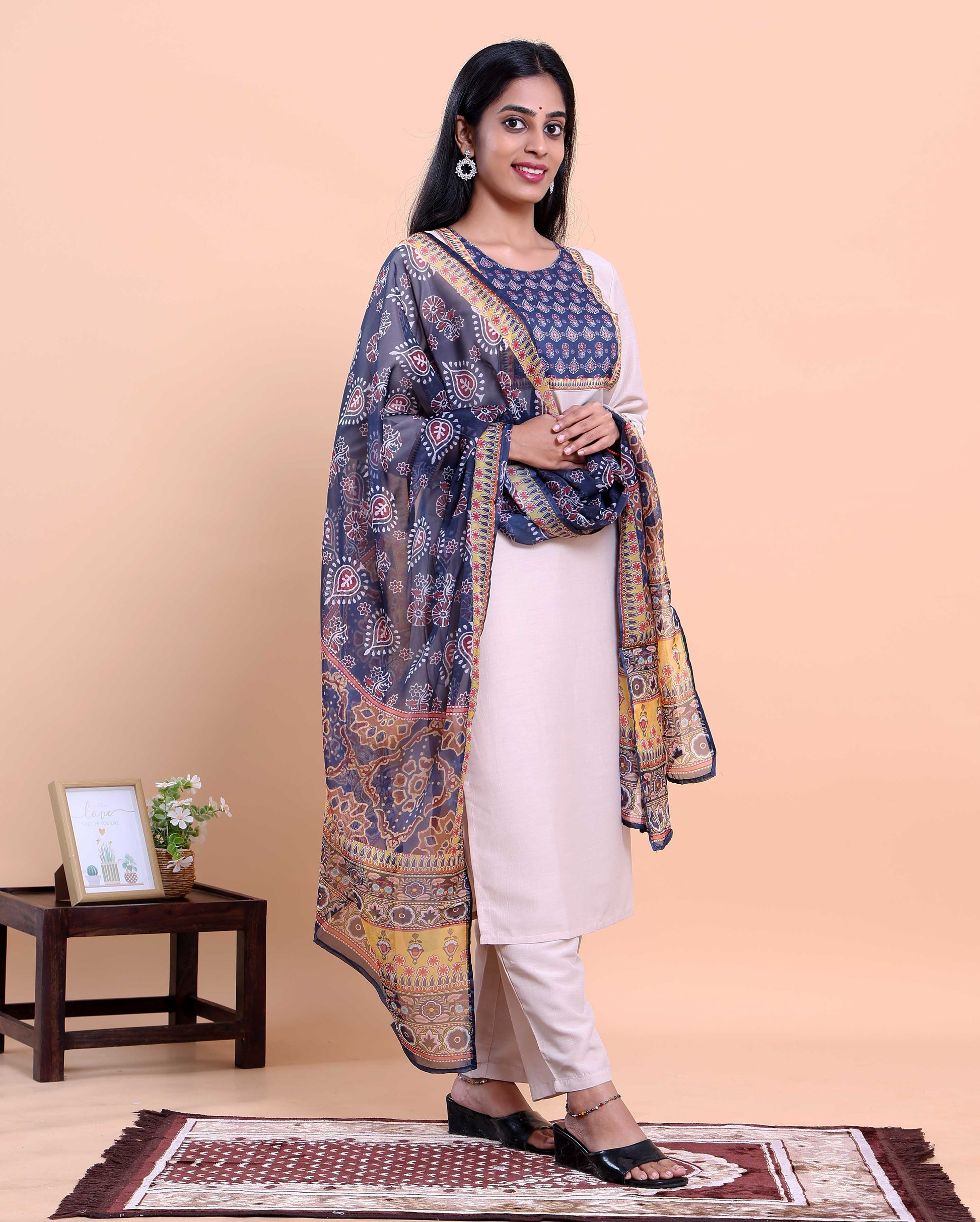 Elegant Women's Printed Yoke Straight Salwar Suit Set with Dupatta - Light Pink