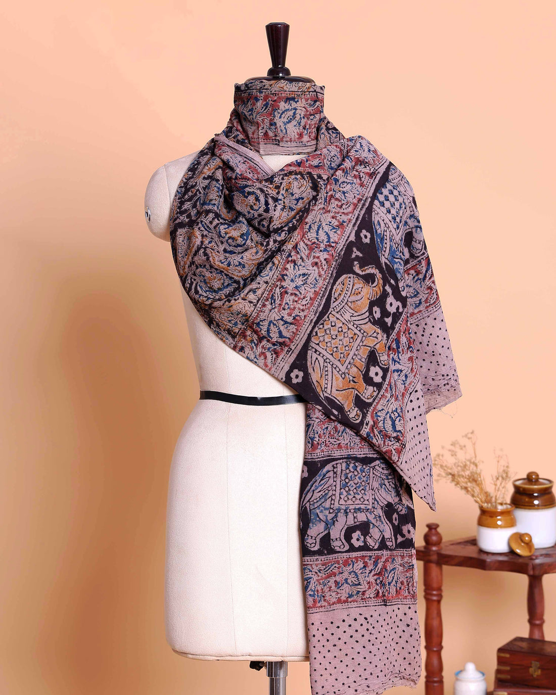 Elegant Women’s Traditional Printed Dupatta with Intricate Floral and Elephant Motif - Multi