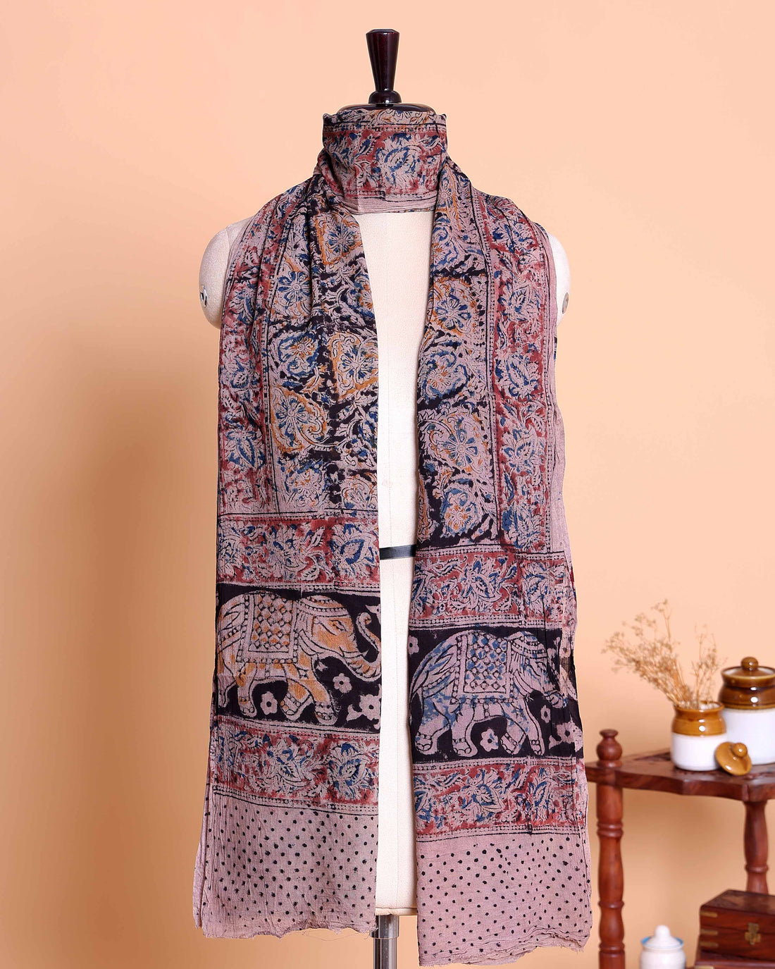 Elegant Women’s Traditional Printed Dupatta with Intricate Floral and Elephant Motif - Multi