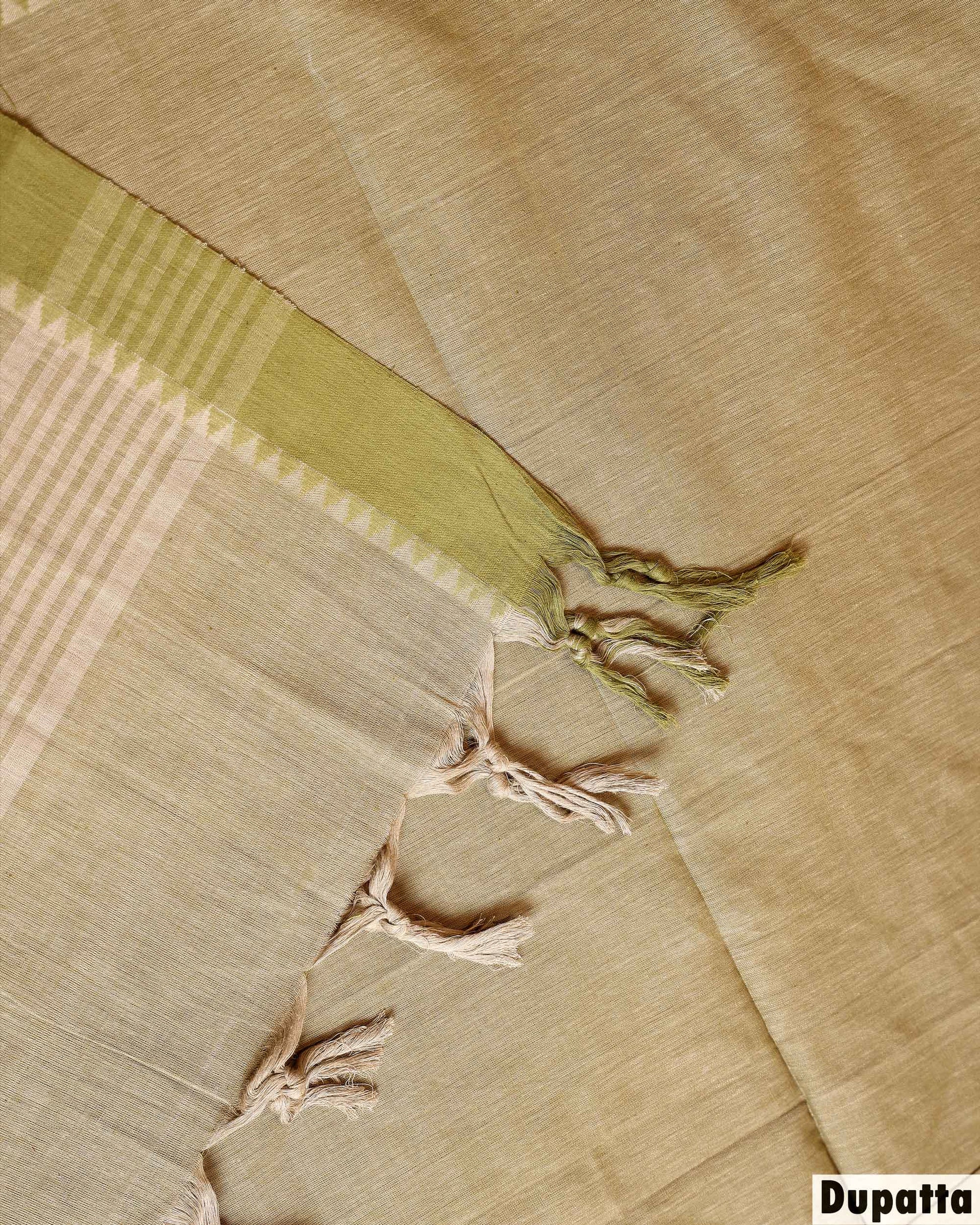 Elegant Women’s Unstitched Salwar Material Set with 2.25Mtr Dupatta - Olive Green
