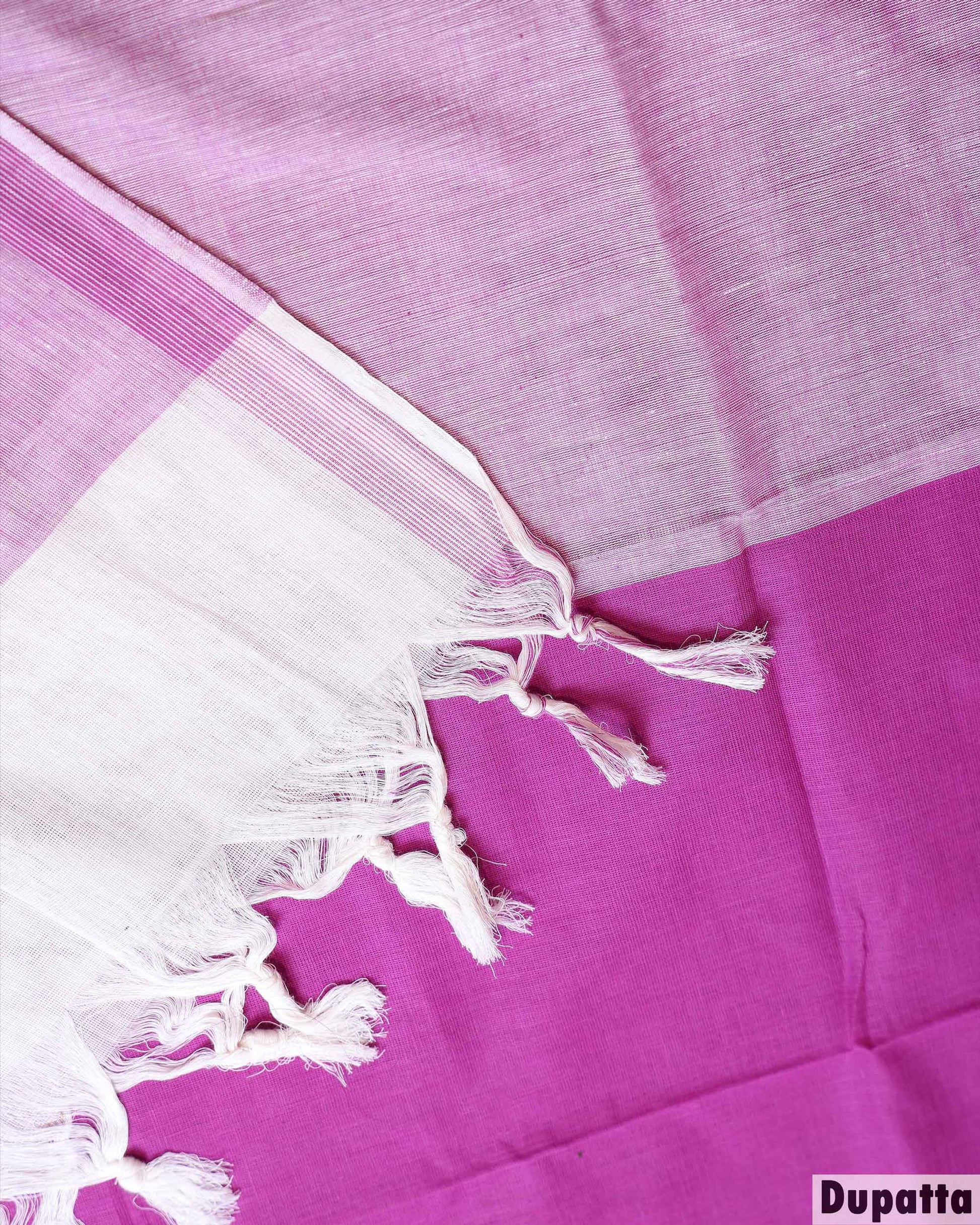 Elegant Women’s Unstitched Salwar Material Set with Woven Motif Top 2.5 Mtr, Striped Bottom 2 Mtr and 2.25 Mtr Dupatta - Pink-Dupatta