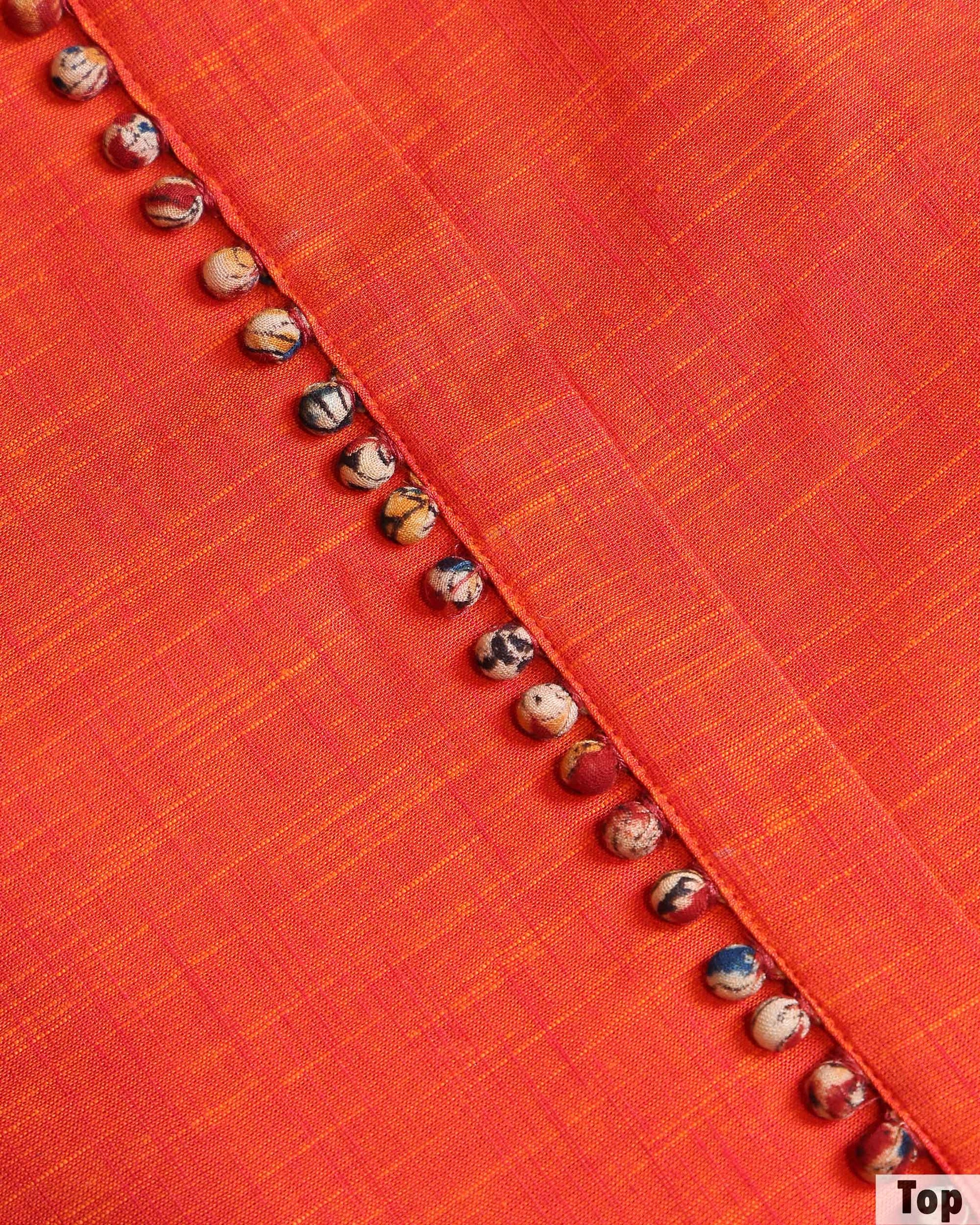 Elegant Women’s Unstitched Salwar Material with Coordinated Top 2.5 Mtr, Pant 2 Mtr and Kalmakari Printed Dupatta 2.25 Mtr - Orange-Top