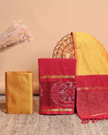 Elegant Women’s Unstitched Salwar Suit Material Set with Traditional Woven Floral Motif Top2.5 Mtr, Solid Bottom 2 Mtr and Dupatta 2.25 mtr with Contrast Border - Red