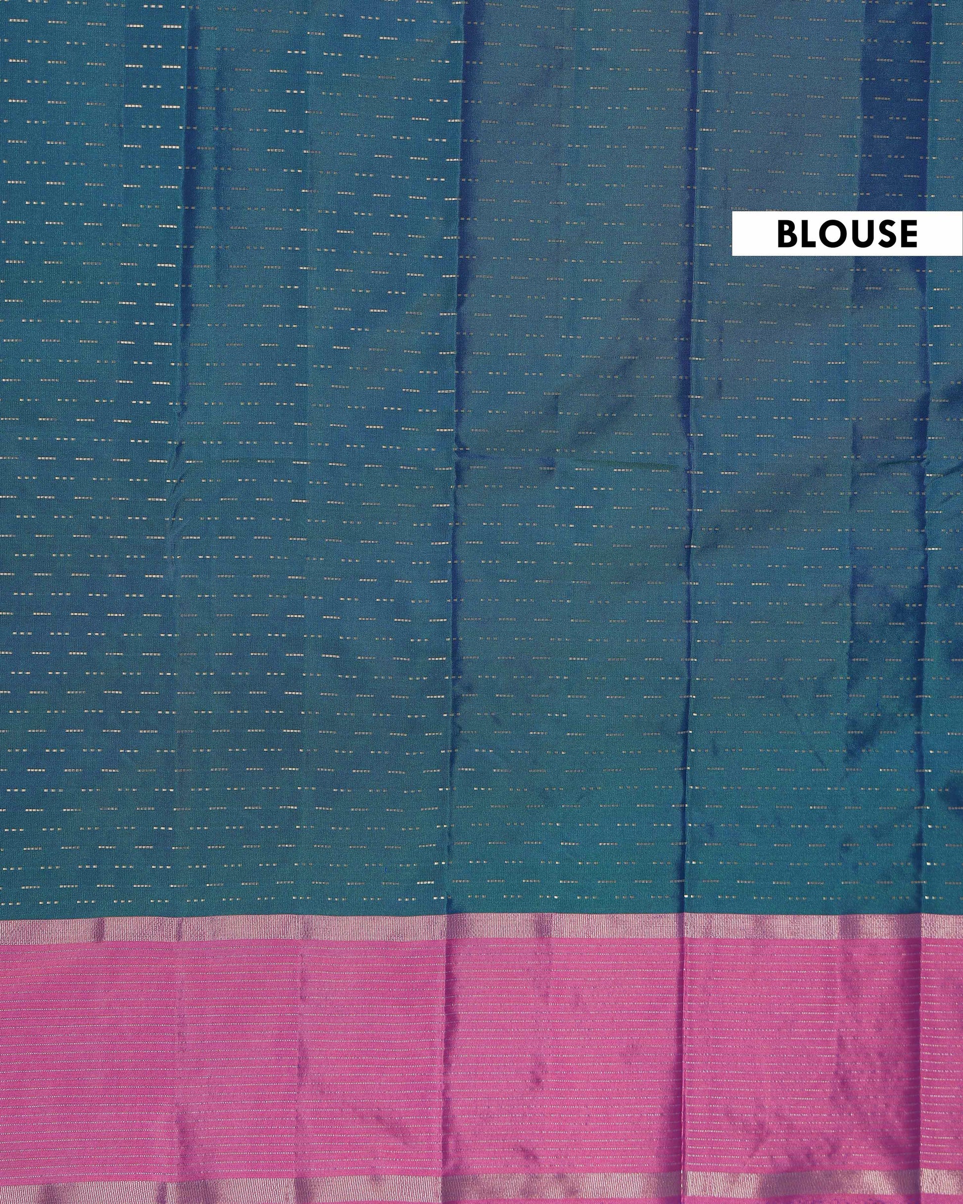 Elegant oft Silk Saree with Woven Zari Stripes and Contrast Border - Teal-Blouse