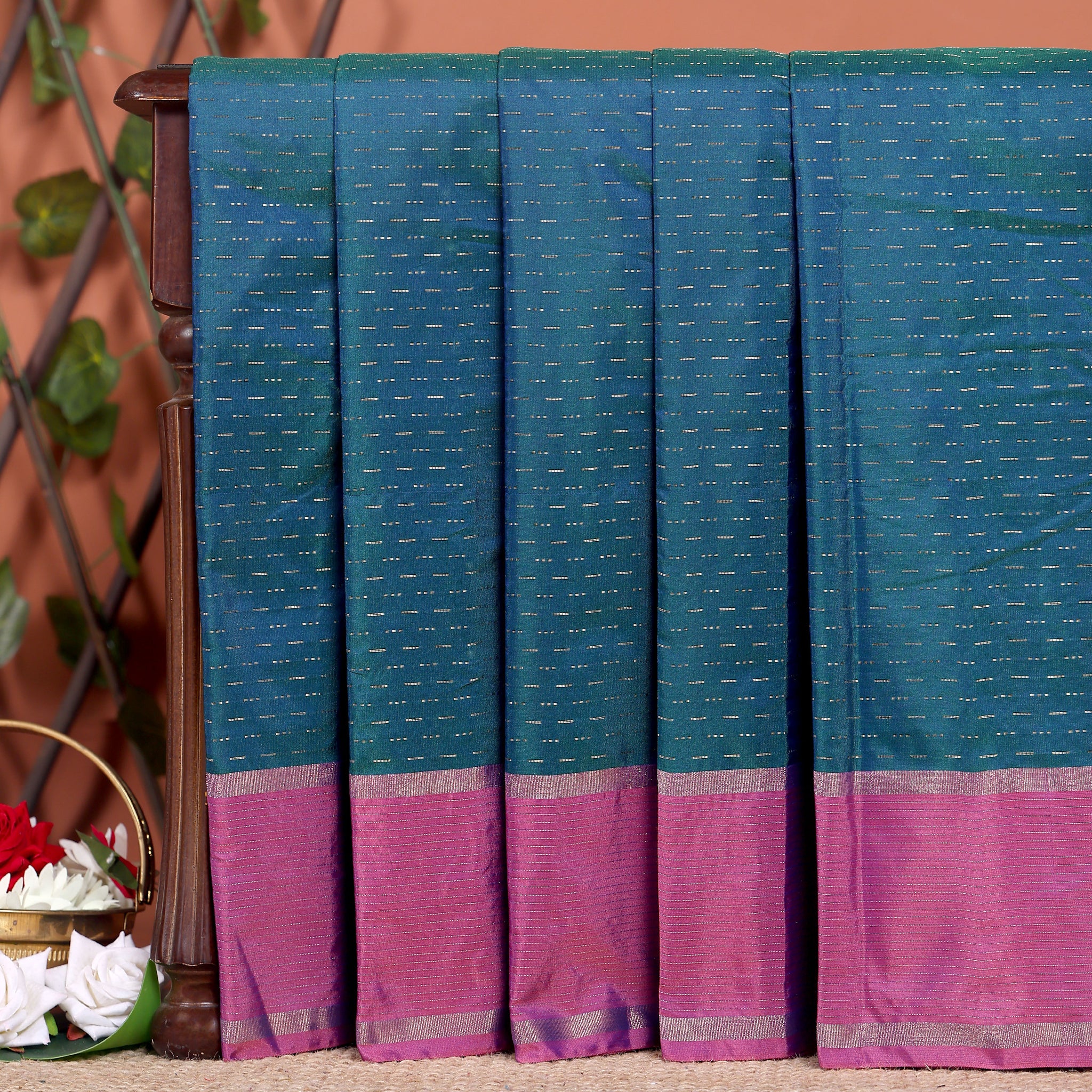 Elegant oft Silk Saree with Woven Zari Stripes and Contrast Border - Teal