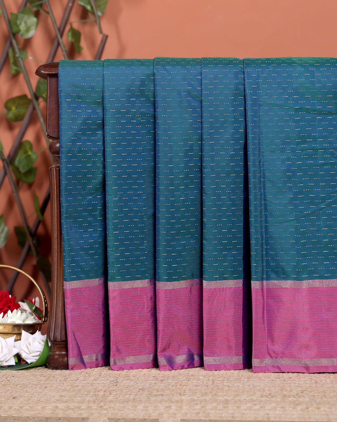 Elegant oft Silk Saree with Woven Zari Stripes and Contrast Border - Teal