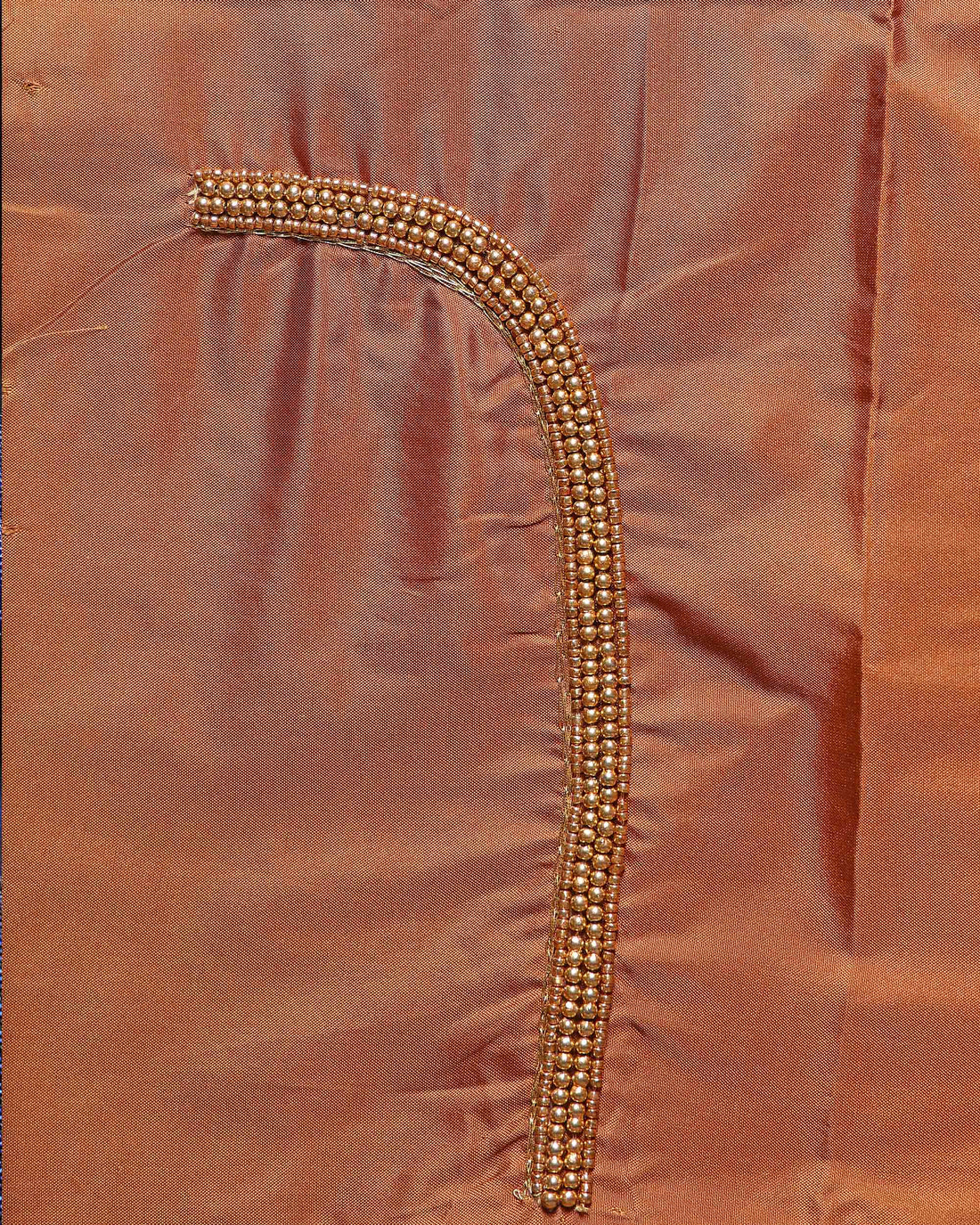 Traditional Embroidered Designer Blouse Material with Intricate Bead and Thread Work - Brown