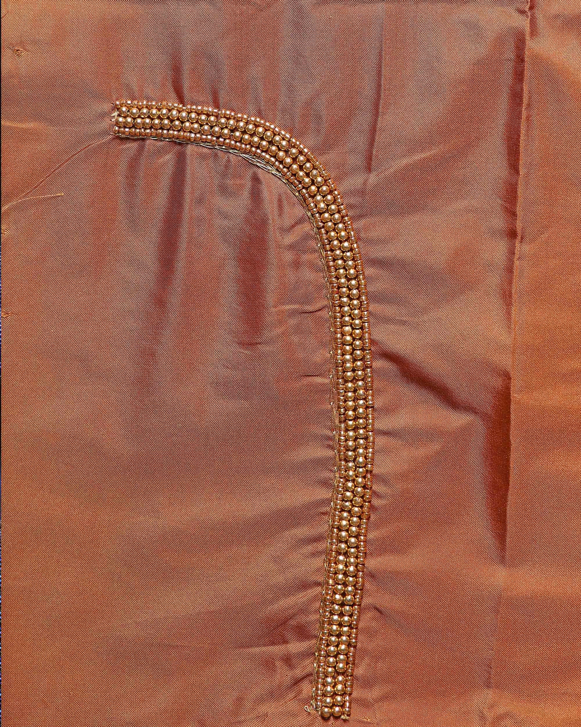 Traditional Embroidered Designer Blouse Material with Intricate Bead and Thread Work - Brown