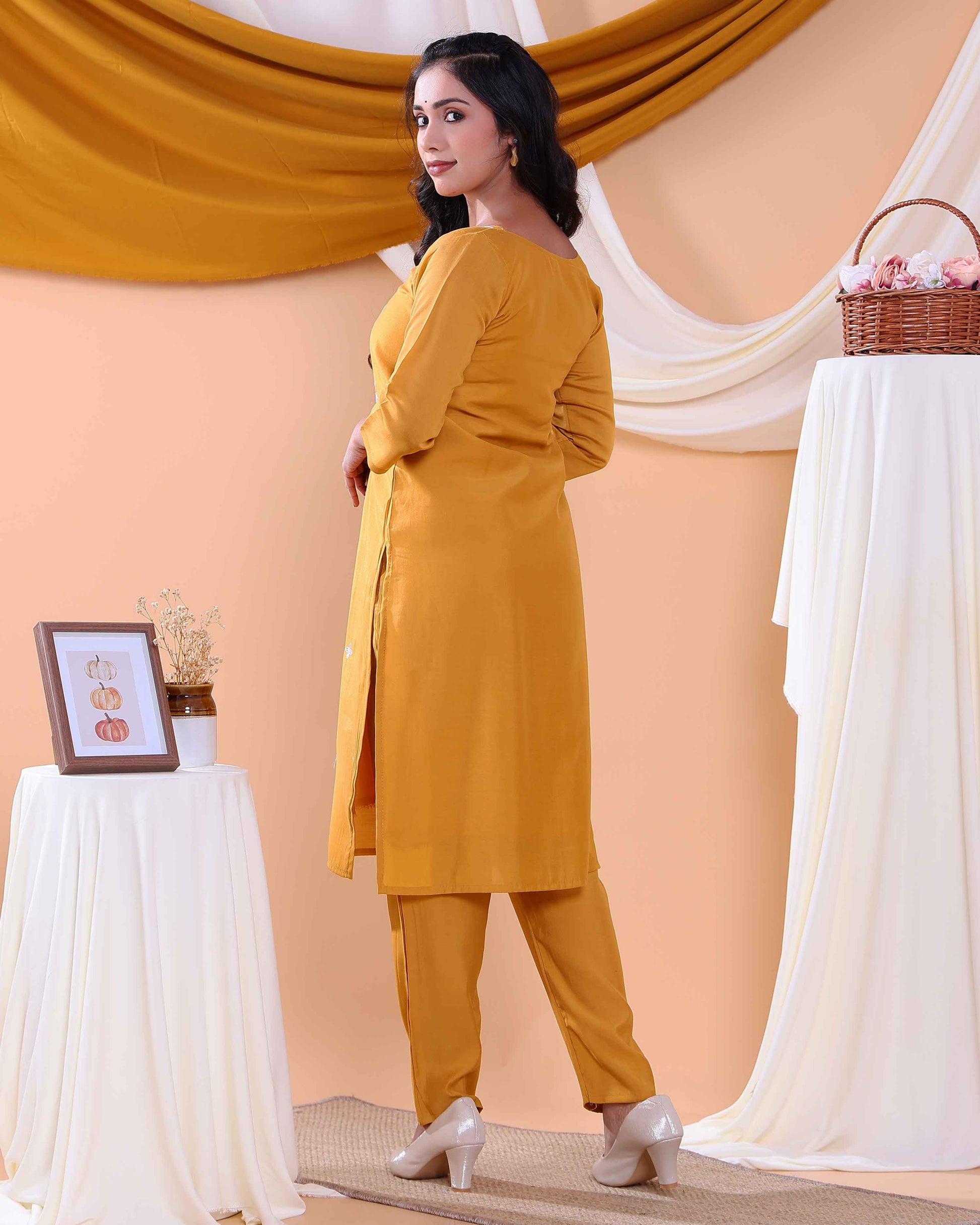 Elegant Embroidered Floral Women's Readymade Salwar Set with Designer Detailing - Yellow