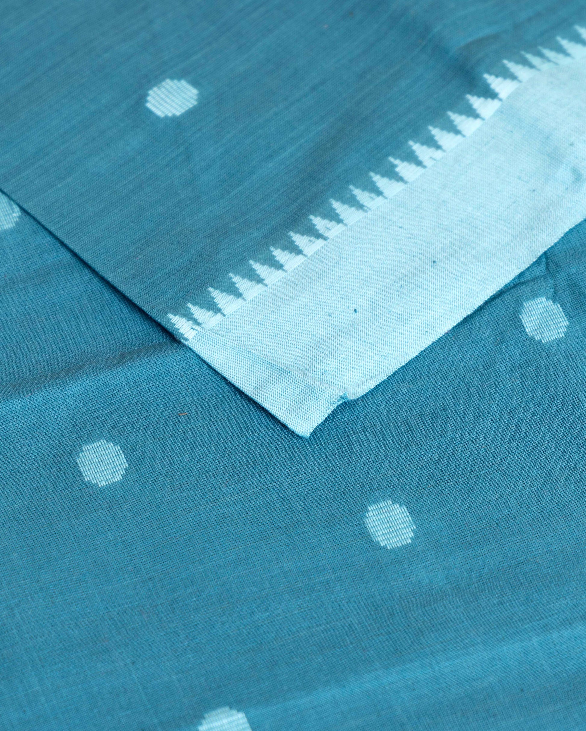 Women's Ethnic Handwoven Cotton Salwar Material with Dotted Butti and Geometric Border - Teal