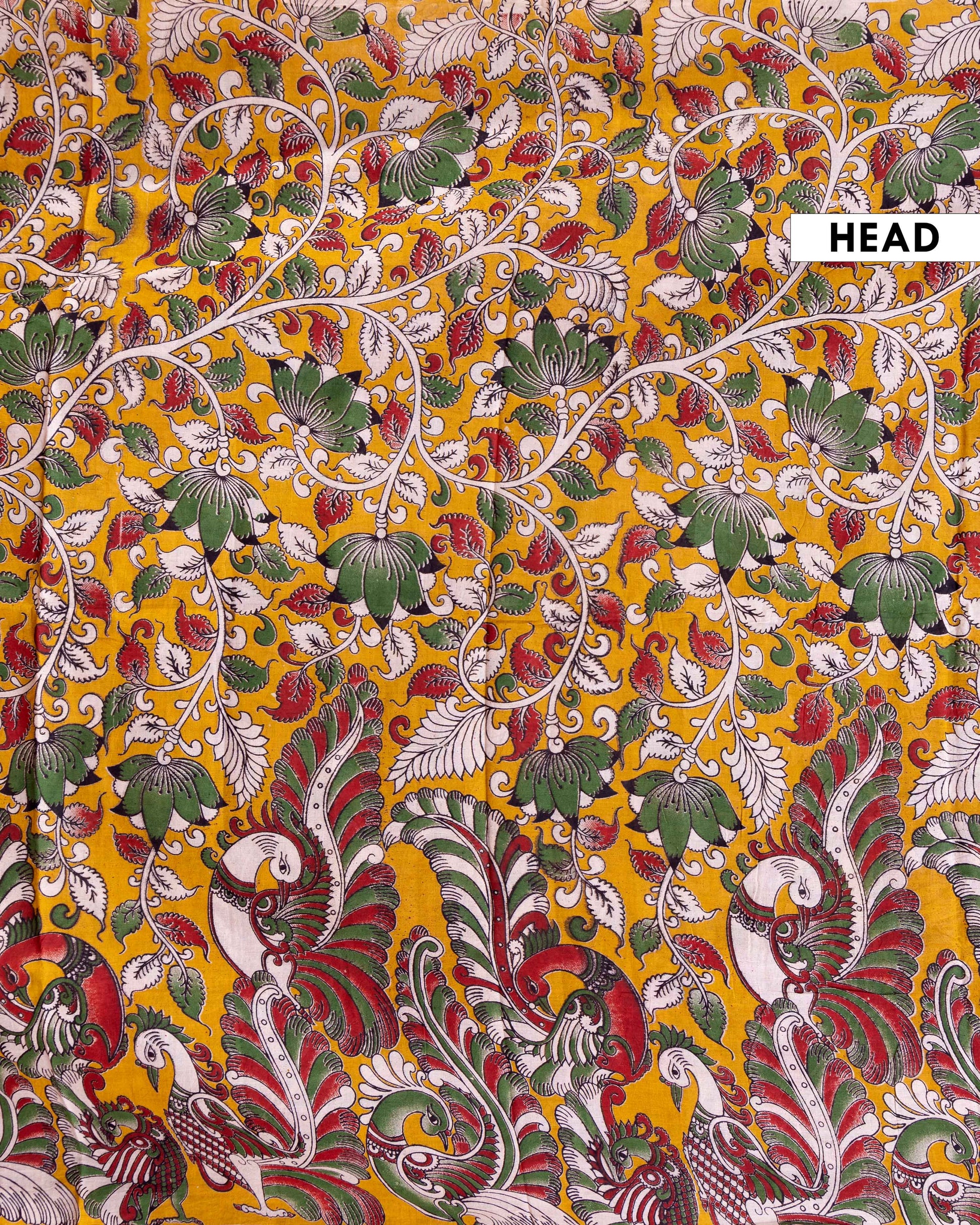 Exquisite Handloom Cotton Saree with Authentic Kalamkari Art and Peacock Pattern - Orange