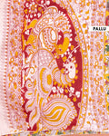 Exquisite Handloom Cotton Saree with Authentic Kalamkari Art and Peacock Pattern - Orange