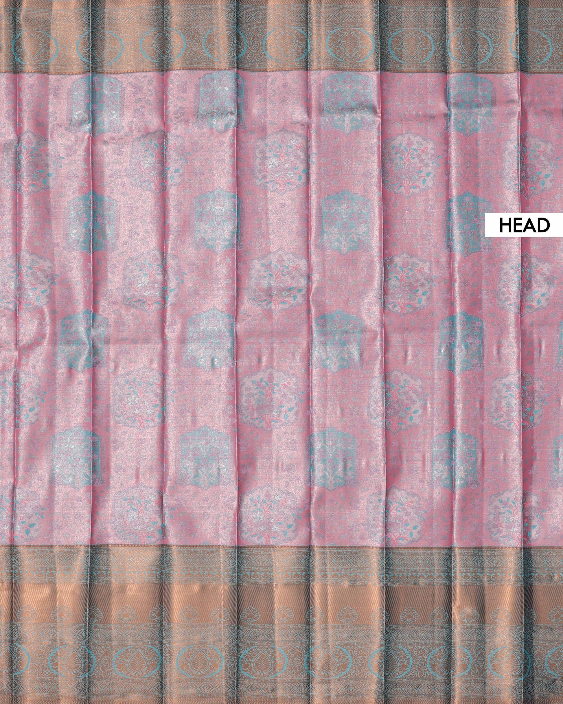 Exquisite Handloom Kanchipuram Tissue Saree with Intricate Zari Weave - Pink-Head