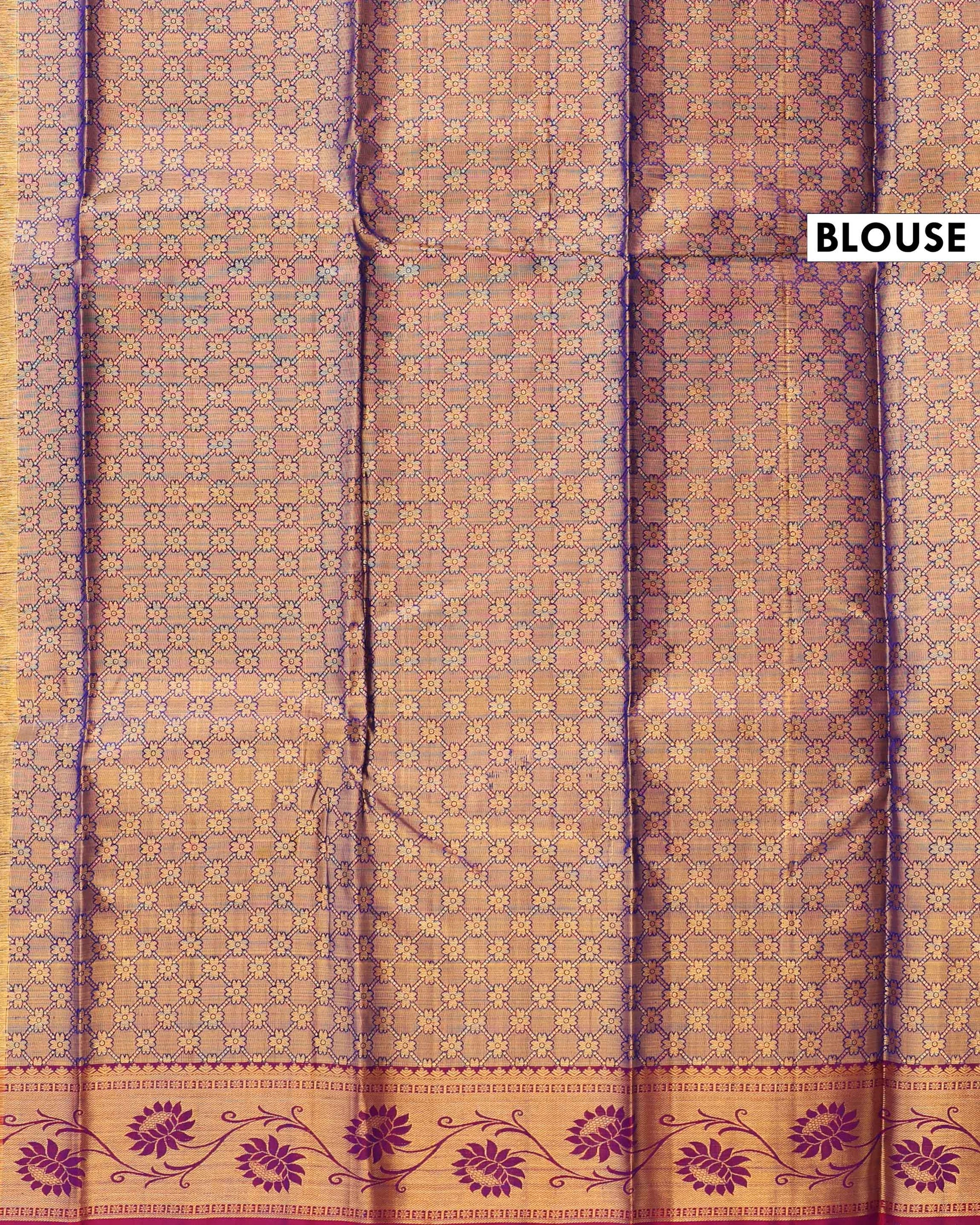 Exquisite Kanchipuram Pure Silk Saree with Intricate Zari Motifs and Contrast Border - Blouse