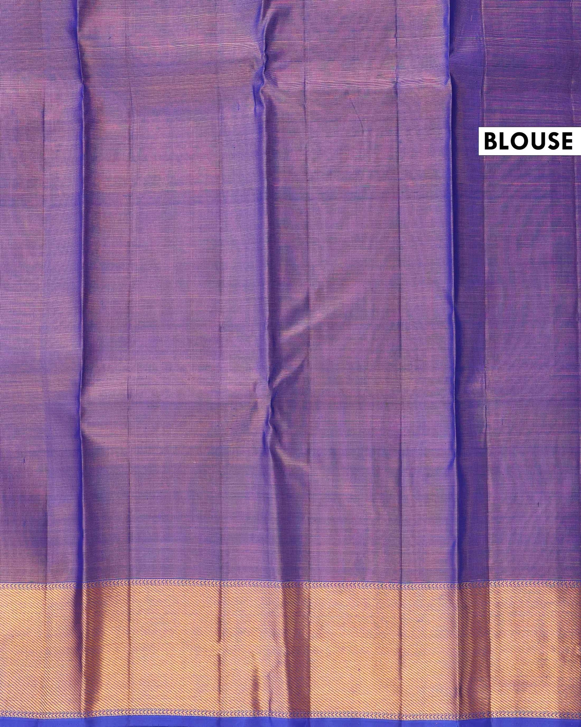 Exquisite Kanchipuram Pure Silk Saree with Intricate Zari Weave & Traditional Motifs -Purple-Blouse