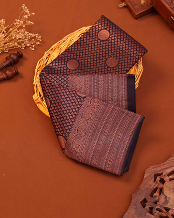 Exquisite Kanchipuram Pure Silk Saree with Zari Weave & Traditional Motifs - Navy Blue