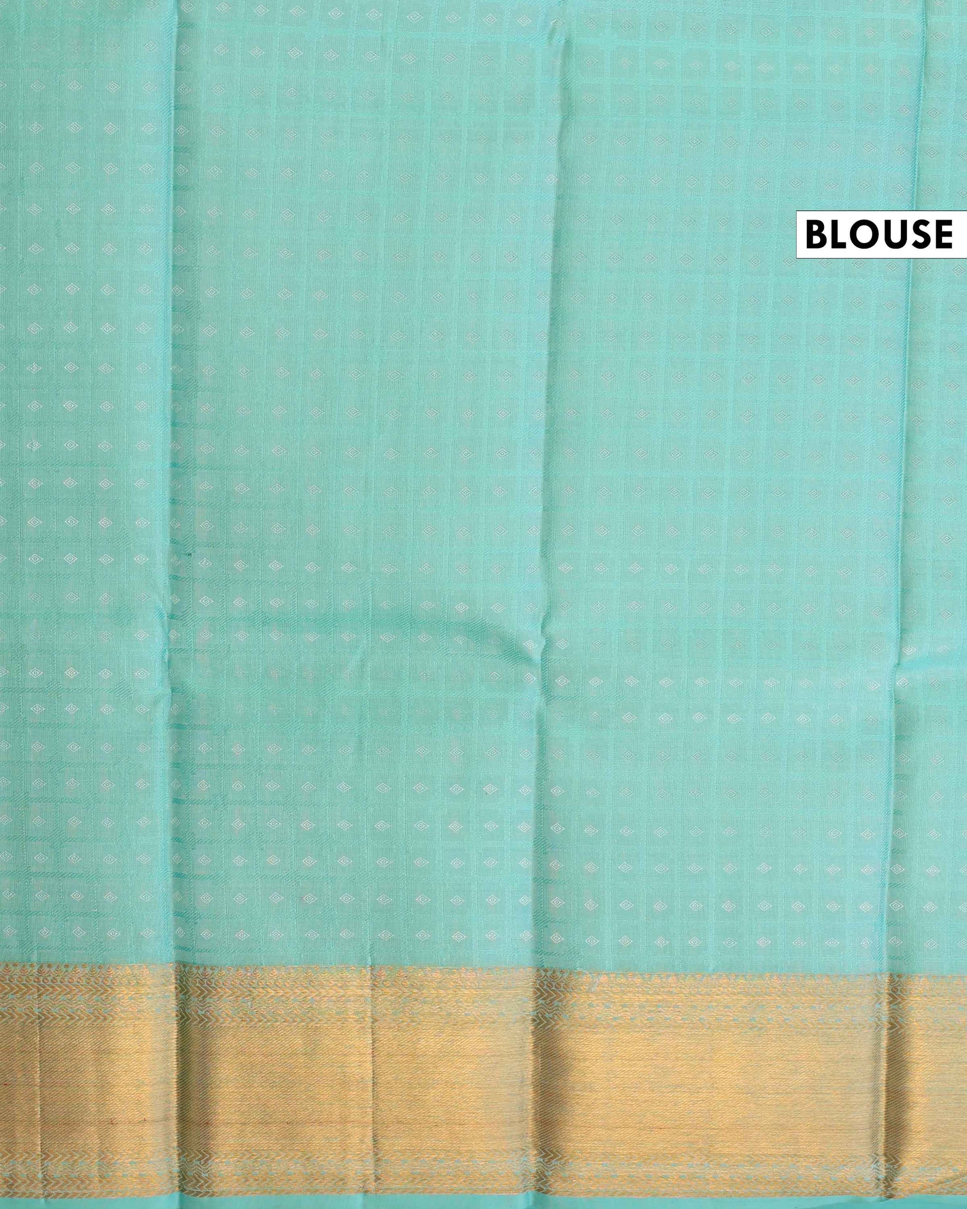 Exquisite Kanchipuram Pure Silk Saree with Zari Weave & Traditional Motifs - Sky Blue-Blouse