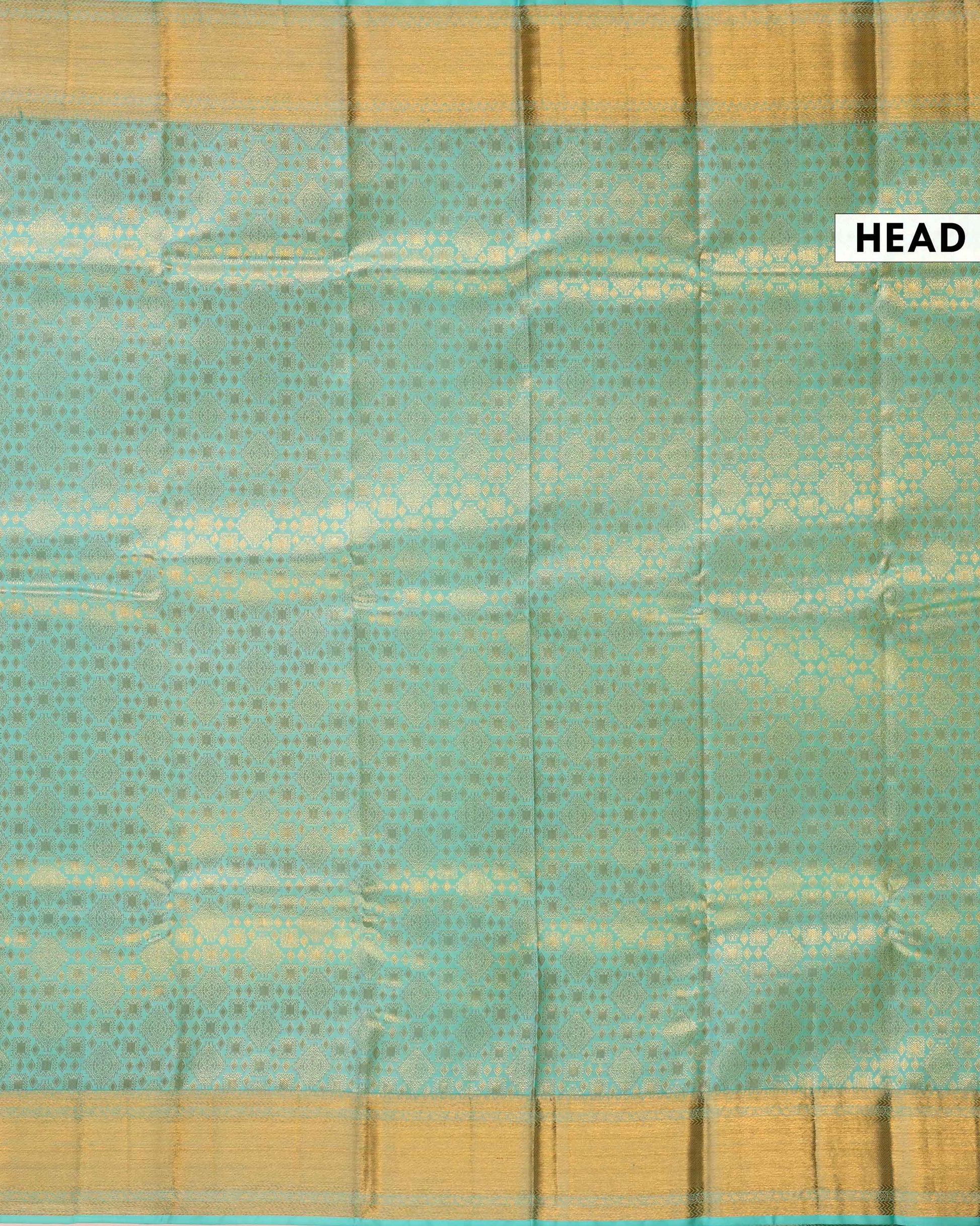 Exquisite Kanchipuram Pure Silk Saree with Zari Weave & Traditional Motifs - Sky Blue-Head
