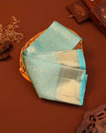 Exquisite Kanchipuram Pure Silk Saree with Zari Weave & Traditional Motifs - Sky Blue
