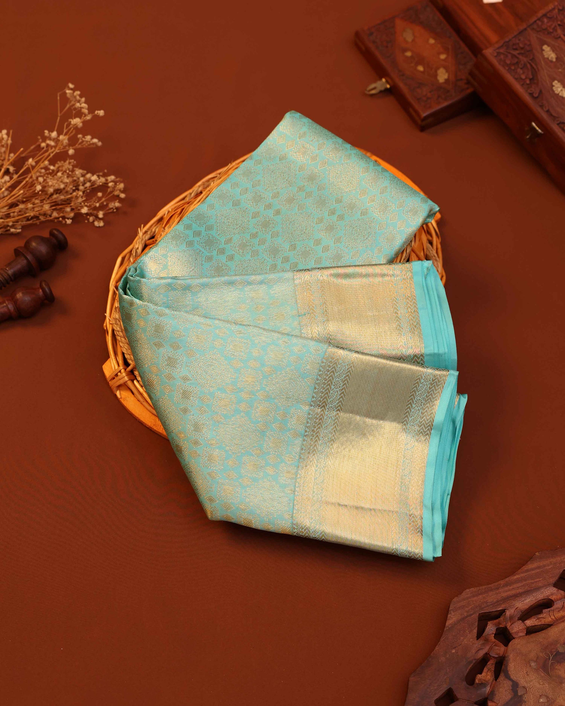 Exquisite Kanchipuram Pure Silk Saree with Zari Weave & Traditional Motifs - Sky Blue