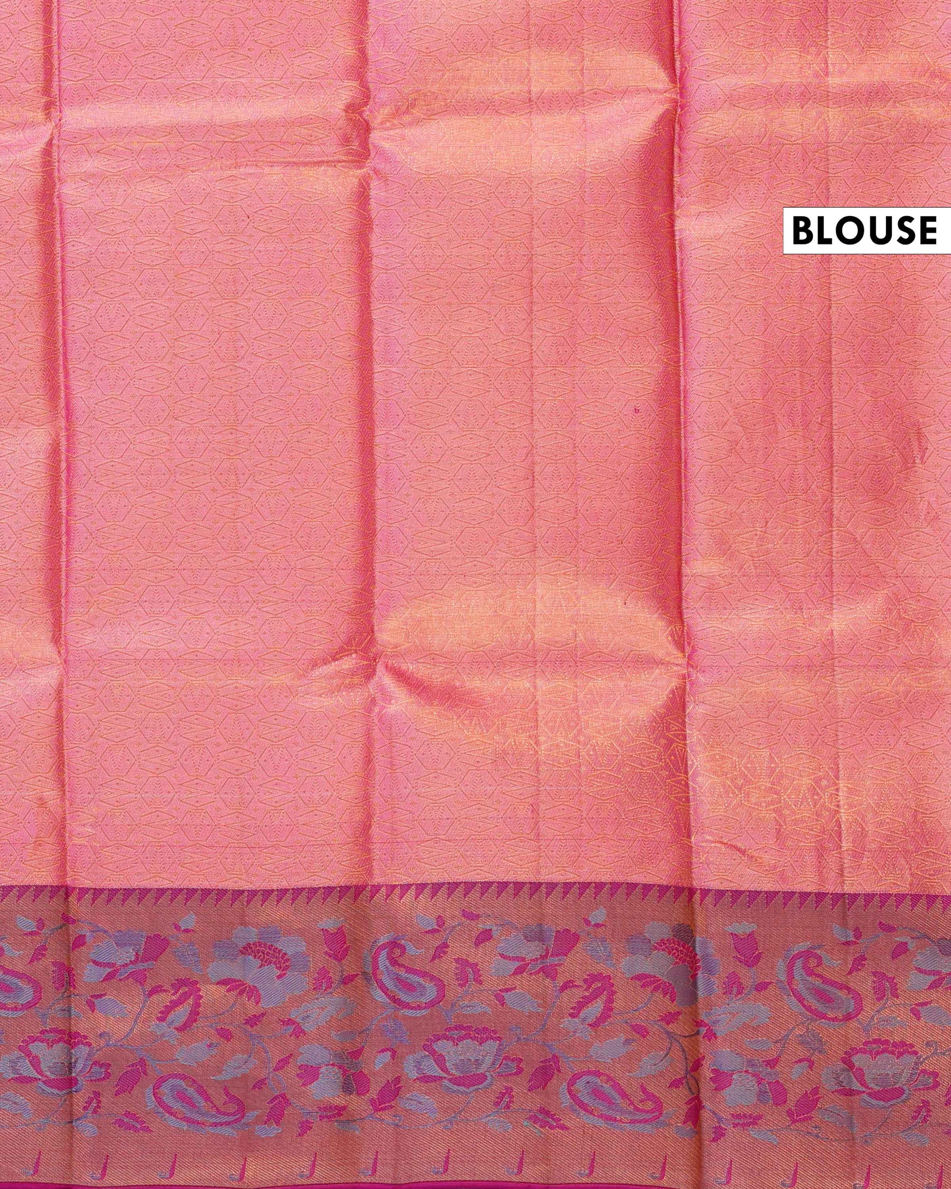 Exquisite Kanchipuram Tissue Saree with Intricate Weave & Floral Zari Border - Pink-Blouse