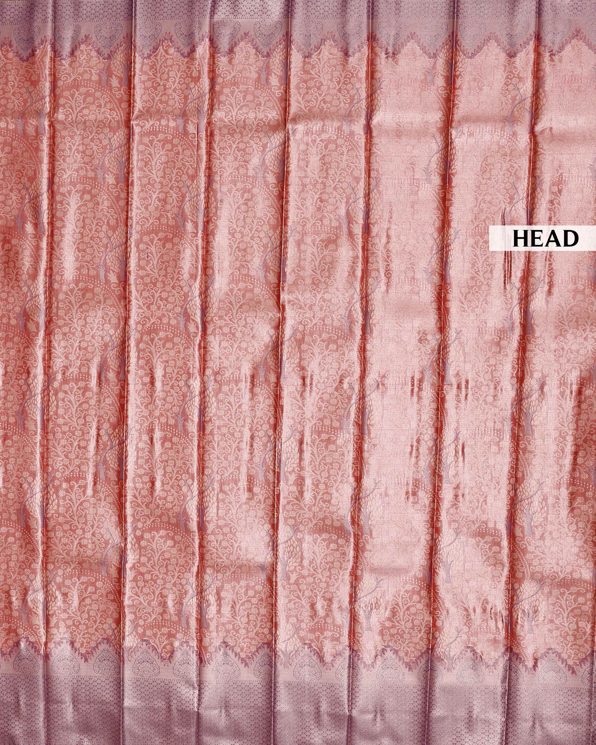 Exquisite Kanchipuram Tissue Saree with Intricate Weave and Traditional Motifs  - Peach-Head