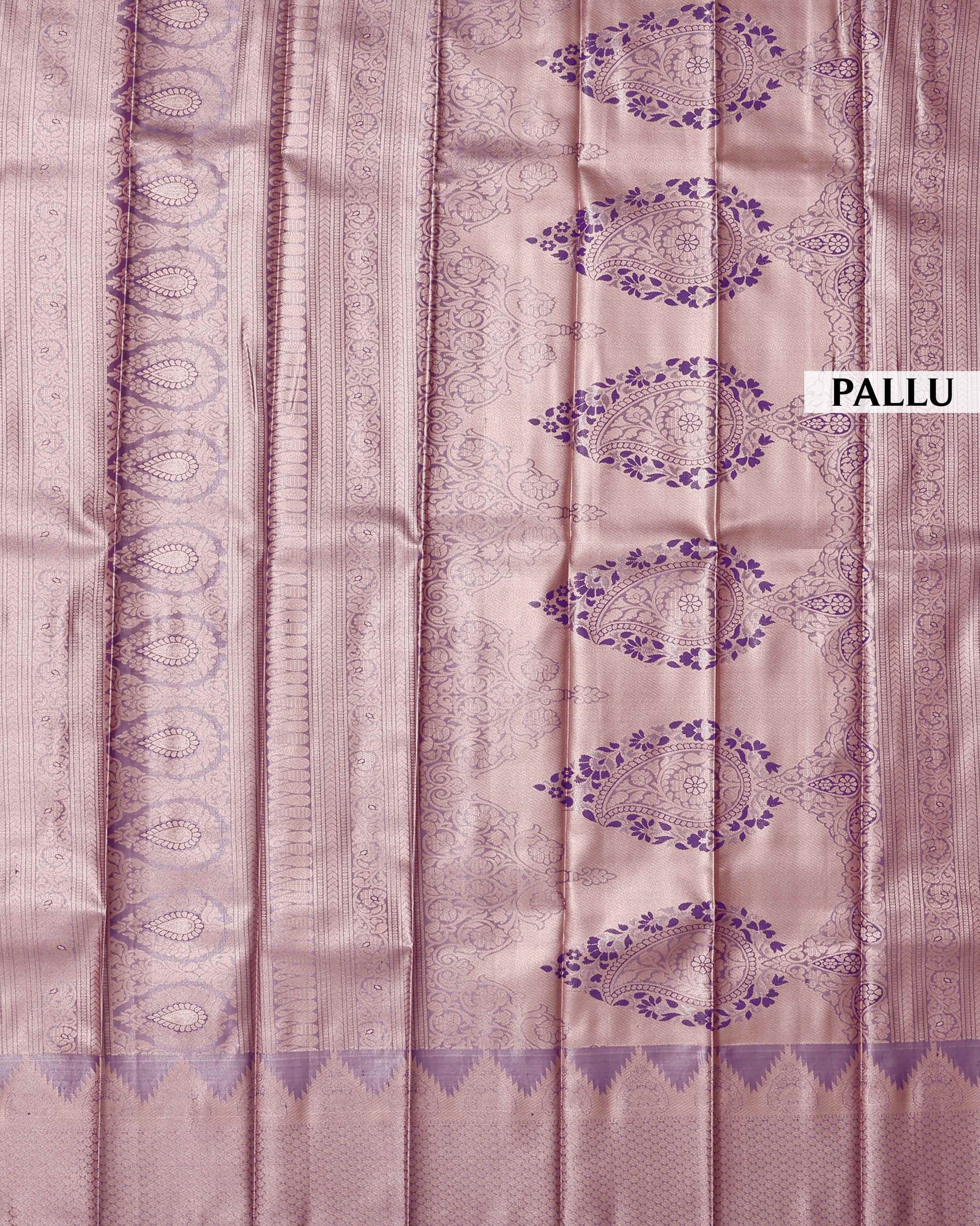 Exquisite Kanchipuram Tissue Saree with Intricate Weave and Traditional Motifs  - Peach-Pallu