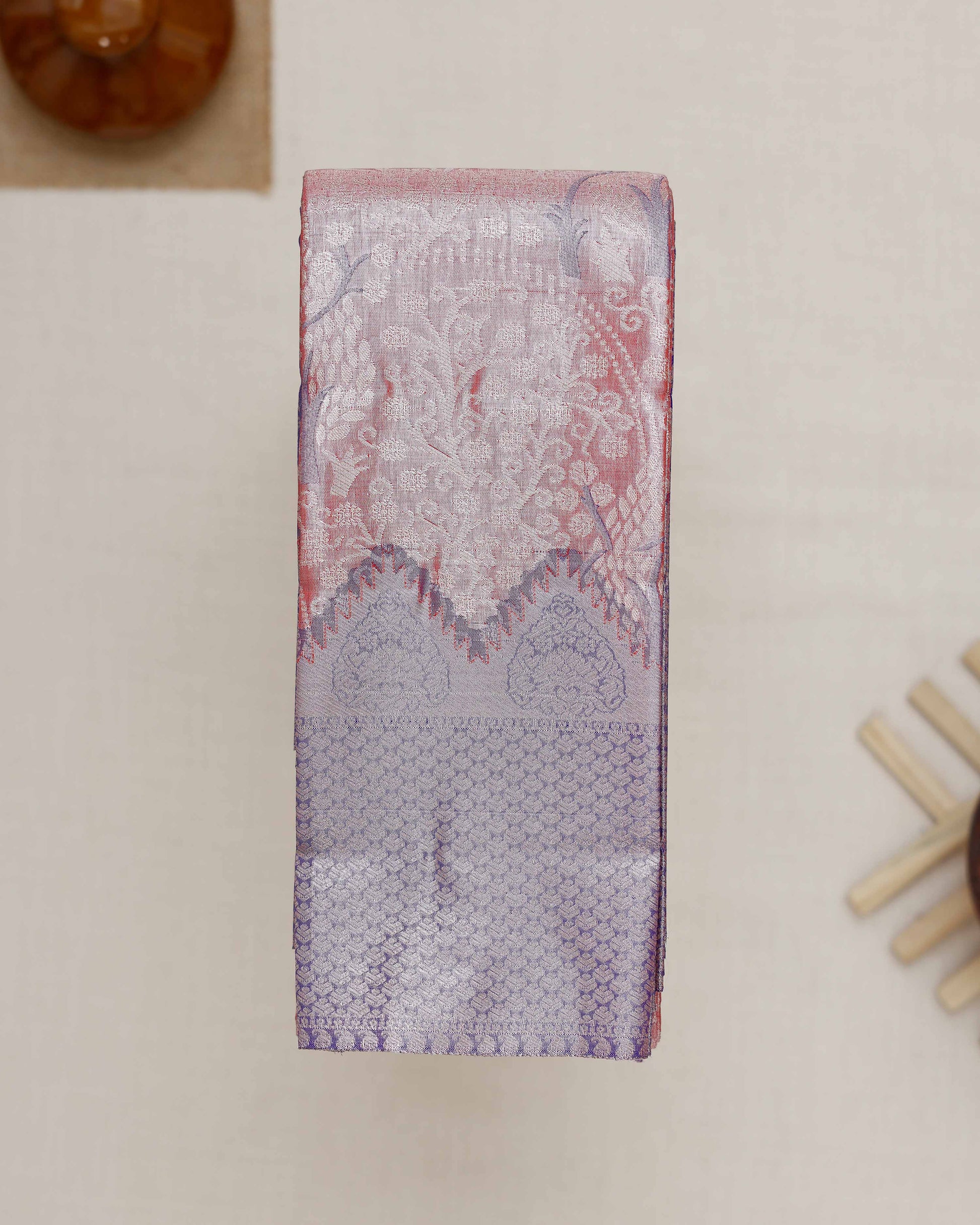 Exquisite Kanchipuram Tissue Saree with Intricate Weave and Traditional Motifs  - Peach