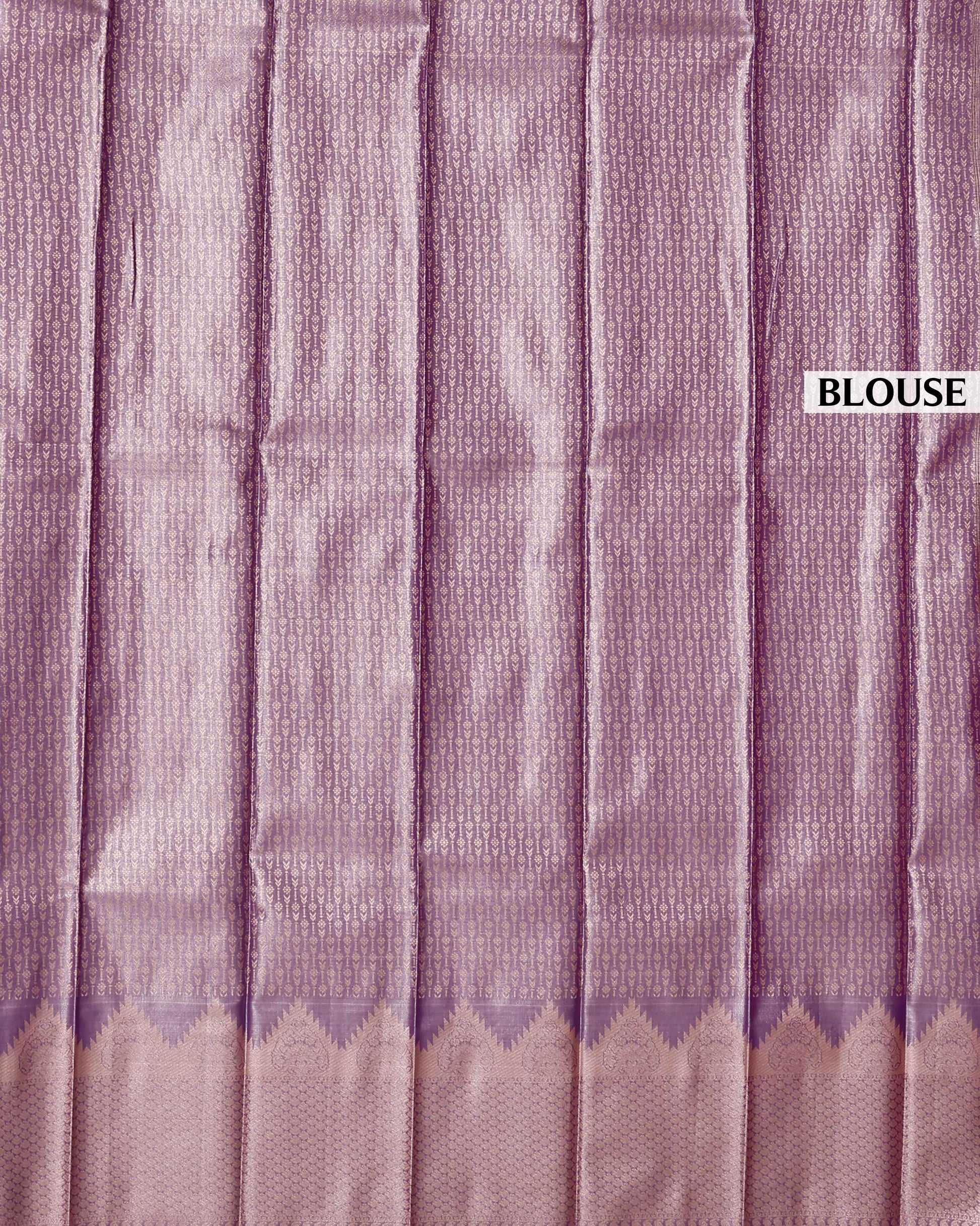 Exquisite Kanchipuram Tissue Saree with Intricate Weave and Traditional Motifs  - Purple-Blouse